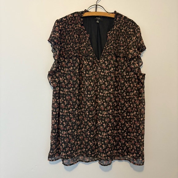 Haver London Woman’s 2X Y neck Sheer Black Micro Floral Blouse Plus Size - Picture 1 of 8